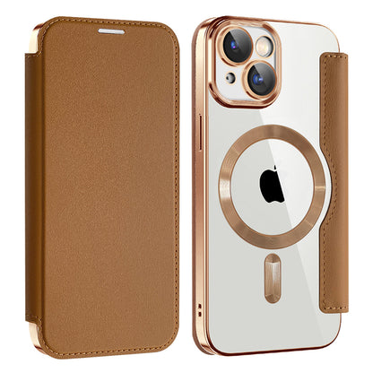 Custodia MagSafe per Apple iPhone 15 Plus, Techsuit, SmartMag Book, Marrone