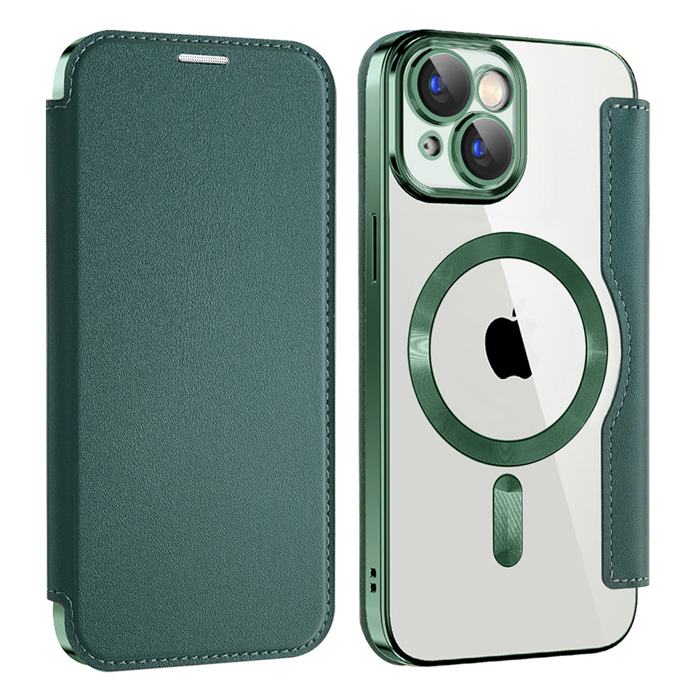 Custodia MagSafe per Apple iPhone 15 Plus, Techsuit, SmartMag Book, Verde