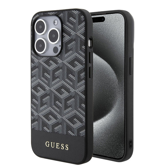 Custodia MagSafe per Apple iPhone 15 Pro, Guess, GCube Stripes, Nera