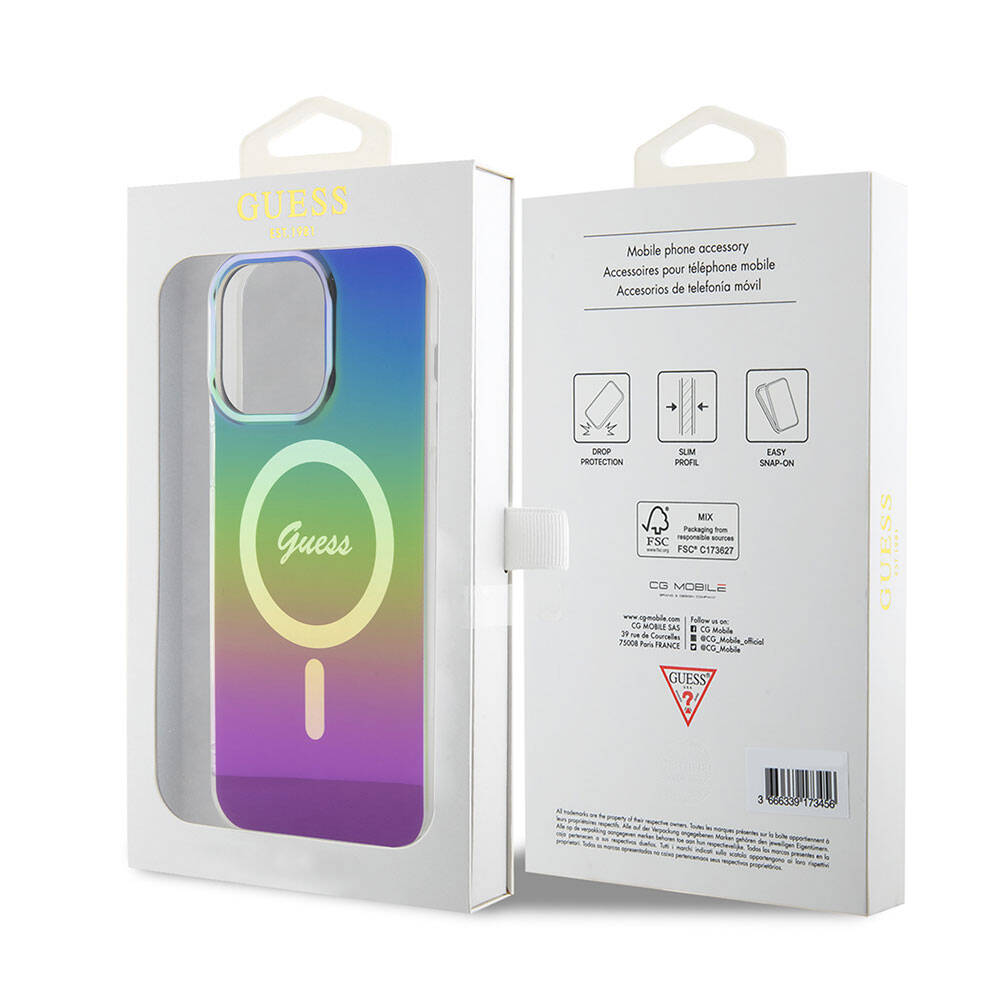Custodia MagSafe per Apple iPhone 15 Pro, Guess, IML Iridescente, Multicolore