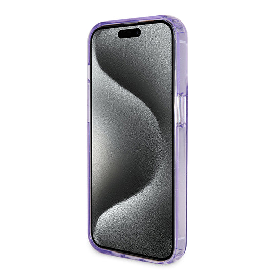 Custodia MagSafe per Apple iPhone 15 Pro, Guess, IML Ring Stand Glitter, Viola