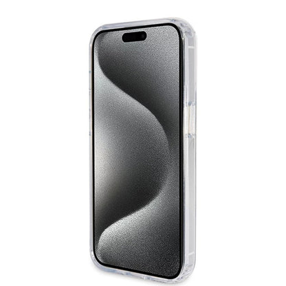 Custodia MagSafe per Apple iPhone 15 Pro, Guess, IML Ring Stand Glitter, Trasparente