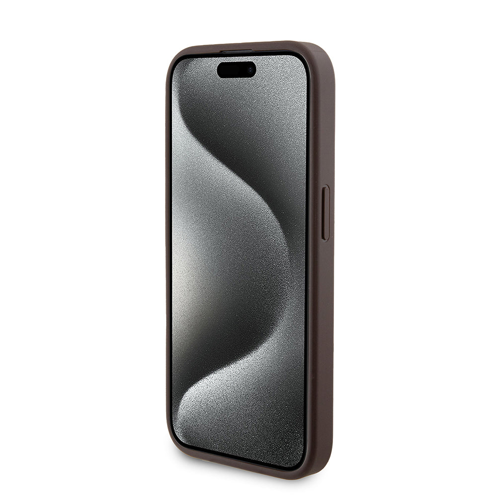 Custodia MagSafe per Apple iPhone 15 Pro, Guess, Powerbank 4G Metal Logo, Marrone