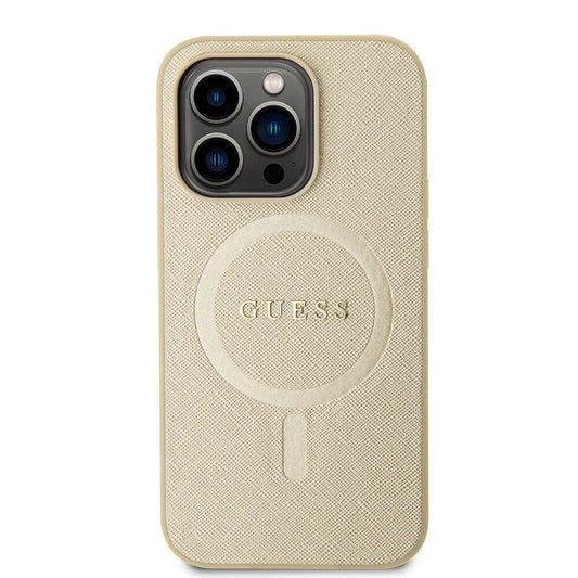 Custodia MagSafe per Apple iPhone 15 Pro, Guess, Saffiano, Beige