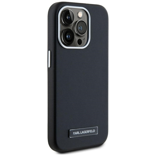 Custodia MagSafe per Apple iPhone 15 Pro, Karl Lagerfeld, FW Metal Plate, Nera
