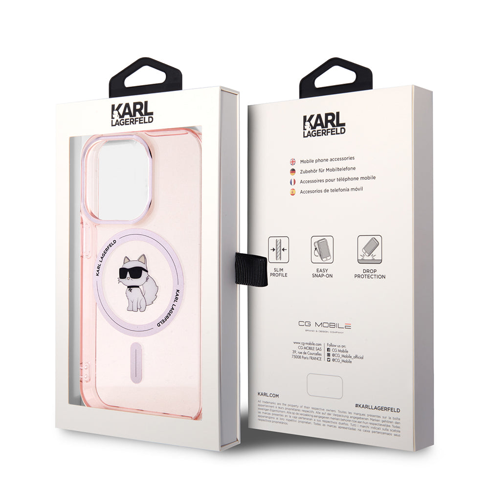 Custodia MagSafe per Apple iPhone 15 Pro, Karl Lagerfeld, IML Choupette, Rosa