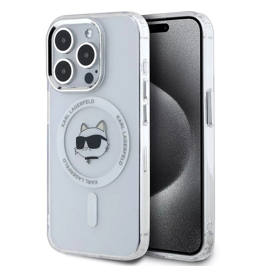 Custodia MagSafe per Apple iPhone 15 Pro, Karl Lagerfeld, IML Metal Choupette's Head, Bianca