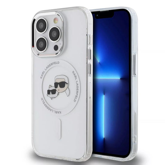 Custodia MagSafe per Apple iPhone 15 Pro, Karl Lagerfeld, IML Metal Karl & Choupette's Heads, Bianca
