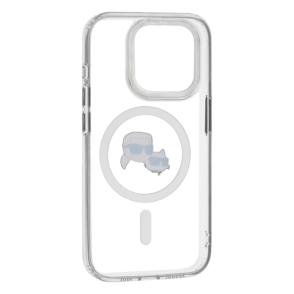 MagSafe Case for Apple iPhone 15 Pro, Karl Lagerfeld, IML Metal Karl & Choupette's Heads, White