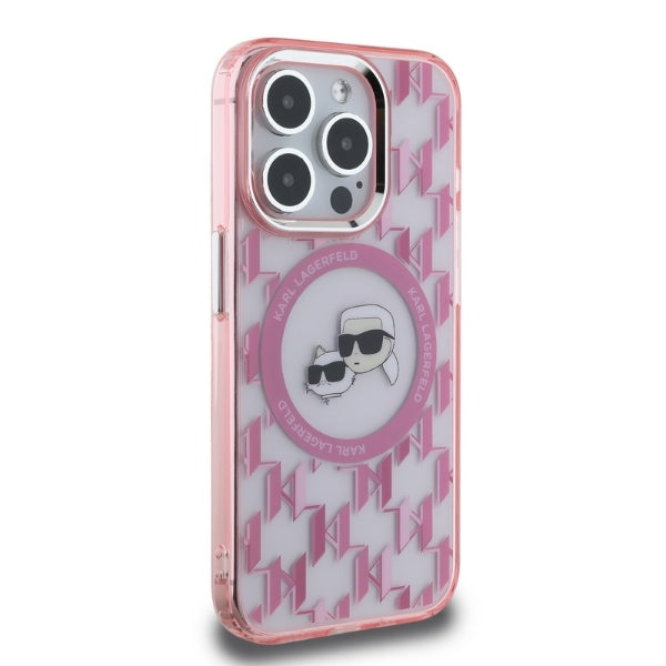 Custodia MagSafe per Apple iPhone 15 Pro, Karl Lagerfeld, IML Monogramma Karl & Choupette's Heads, Rosa