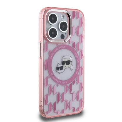 Custodia MagSafe per Apple iPhone 15 Pro, Karl Lagerfeld, IML Monogramma Karl & Choupette's Heads, Rosa