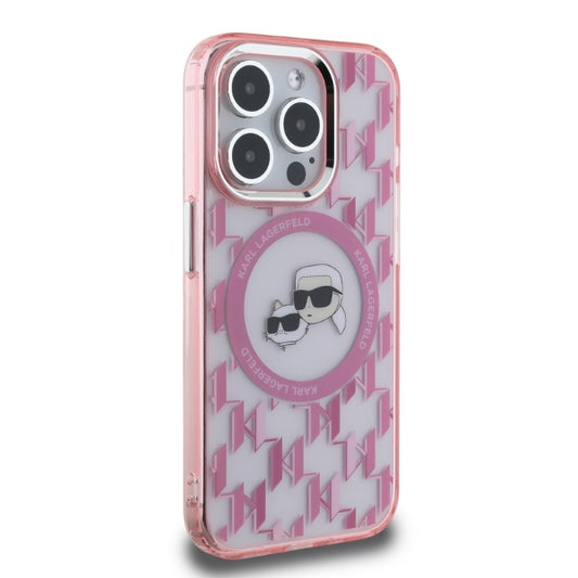 Custodia MagSafe per Apple iPhone 15 Pro, Karl Lagerfeld, IML Monogramma Karl & Choupette's Heads, Rosa