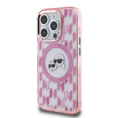 Custodia MagSafe per Apple iPhone 15 Pro, Karl Lagerfeld, IML Monogramma Karl & Choupette's Heads, Rosa