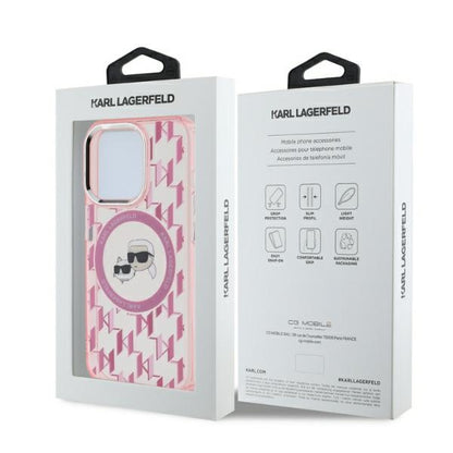Custodia MagSafe per Apple iPhone 15 Pro, Karl Lagerfeld, IML Monogramma Karl & Choupette's Heads, Rosa