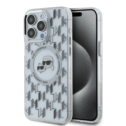 Custodia MagSafe per Apple iPhone 15 Pro, Karl Lagerfeld, IML Monogramma Karl & Choupette's Heads, Trasparente