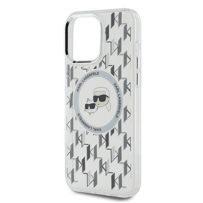 Custodia MagSafe per Apple iPhone 15 Pro, Karl Lagerfeld, IML Monogramma Karl & Choupette's Heads, Trasparente