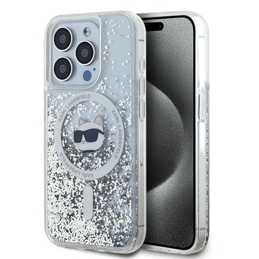 Custodia MagSafe per Apple iPhone 15 Pro, Karl Lagerfeld, Liquid Glitter Choupette Head, Trasparente