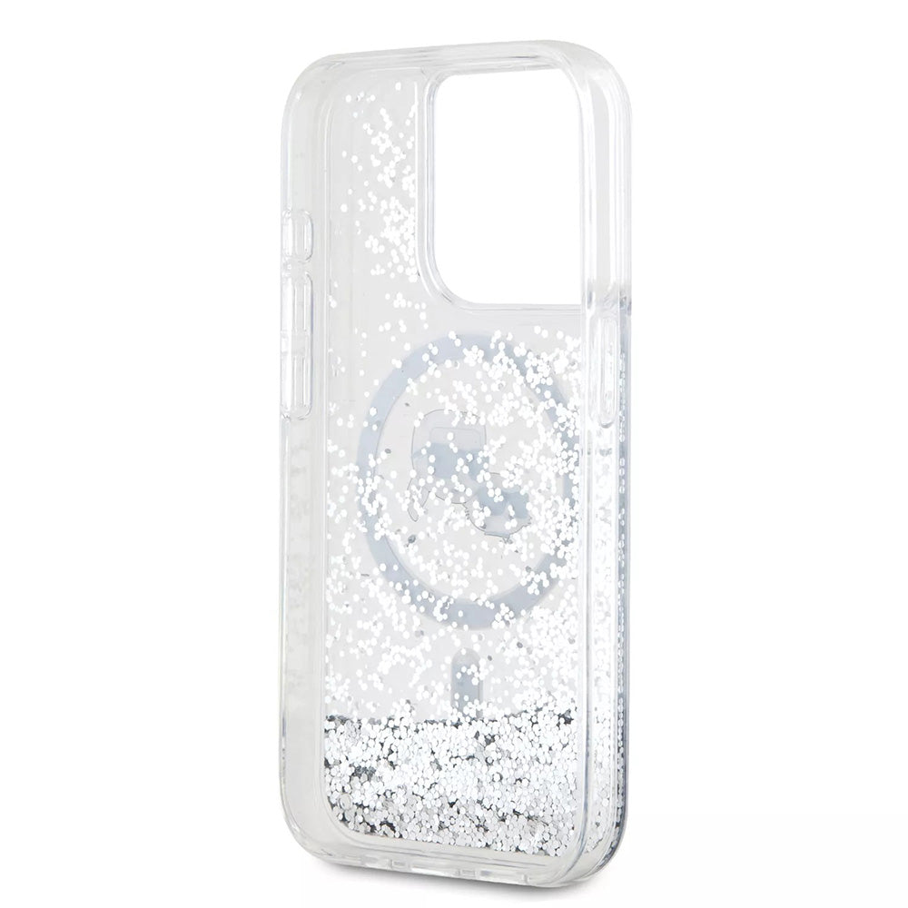 Custodia MagSafe per Apple iPhone 15 Pro, Karl Lagerfeld, Liquid Glitter Karl & Choupette's Heads, Trasparente