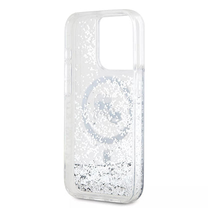 Custodia MagSafe per Apple iPhone 15 Pro, Karl Lagerfeld, Liquid Glitter Karl & Choupette's Heads, Trasparente