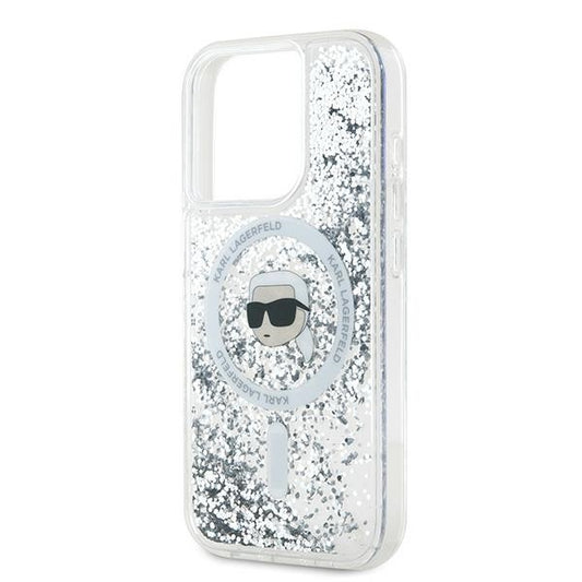 Custodia MagSafe per Apple iPhone 15 Pro, Karl Lagerfeld, Liquid Glitter Karl's Head, Trasparente