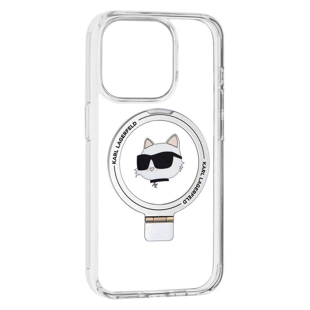 Custodia MagSafe per Apple iPhone 15 Pro, Karl Lagerfeld, Ring Stand Choupette's Head, Bianca