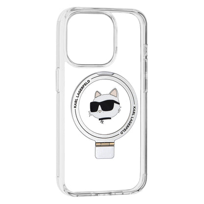 Custodia MagSafe per Apple iPhone 15 Pro, Karl Lagerfeld, Ring Stand Choupette's Head, Bianca