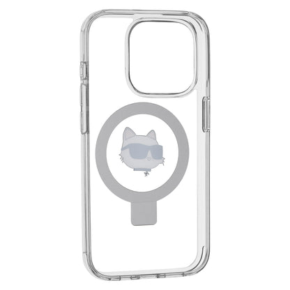 Custodia MagSafe per Apple iPhone 15 Pro, Karl Lagerfeld, Ring Stand Choupette's Head, Bianca