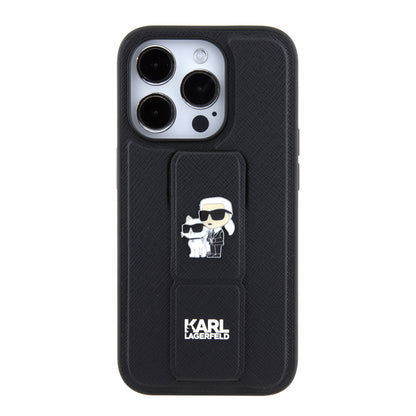 Custodia MagSafe per Apple iPhone 15 Pro, Karl Lagerfeld, Saffiano Gripstand Karl & Choupette, Nera