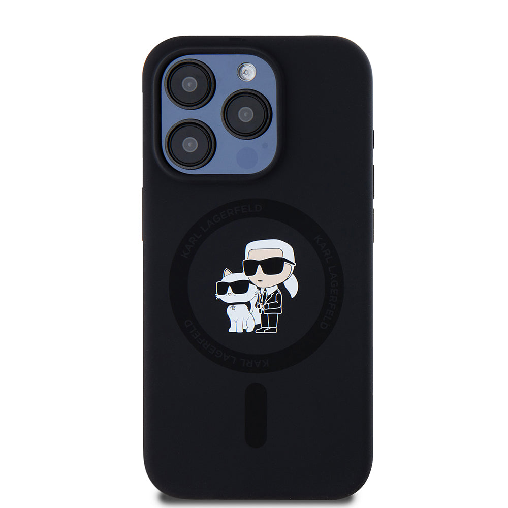 Custodia MagSafe per Apple iPhone 15 Pro, Karl Lagerfeld, Silicone Karl & Choupette, Nera