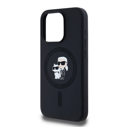 Custodia MagSafe per Apple iPhone 15 Pro, Karl Lagerfeld, Silicone Karl & Choupette, Nera