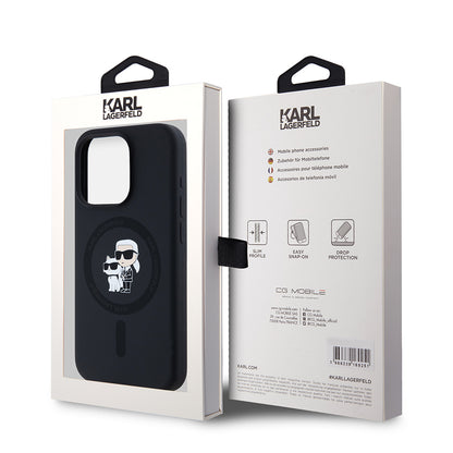 Custodia MagSafe per Apple iPhone 15 Pro, Karl Lagerfeld, Silicone Karl & Choupette, Nera