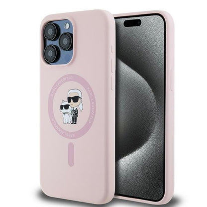 Custodia MagSafe per Apple iPhone 15 Pro, Karl Lagerfeld, Silicone Karl & Choupette, Rosa