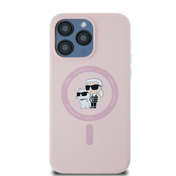 Custodia MagSafe per Apple iPhone 15 Pro, Karl Lagerfeld, Silicone Karl & Choupette, Rosa
