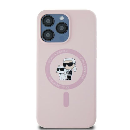 Custodia MagSafe per Apple iPhone 15 Pro, Karl Lagerfeld, Silicone Karl & Choupette, Rosa
