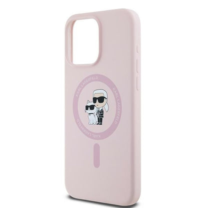 Custodia MagSafe per Apple iPhone 15 Pro, Karl Lagerfeld, Silicone Karl & Choupette, Rosa