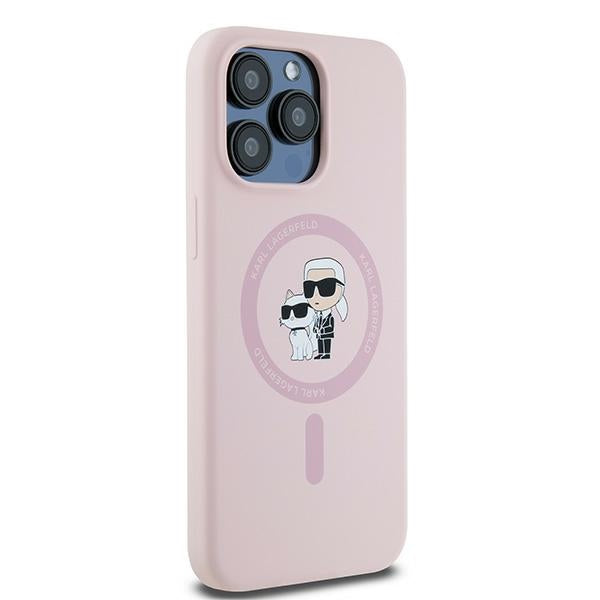 Custodia MagSafe per Apple iPhone 15 Pro, Karl Lagerfeld, Silicone Karl & Choupette, Rosa