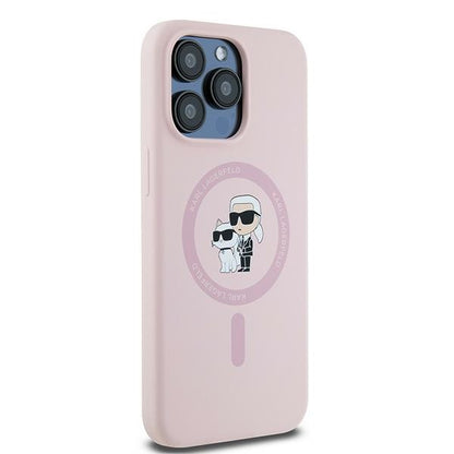 Custodia MagSafe per Apple iPhone 15 Pro, Karl Lagerfeld, Silicone Karl & Choupette, Rosa