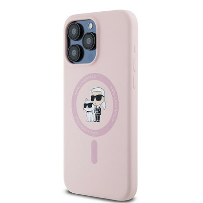 Custodia MagSafe per Apple iPhone 15 Pro, Karl Lagerfeld, Silicone Karl & Choupette, Rosa