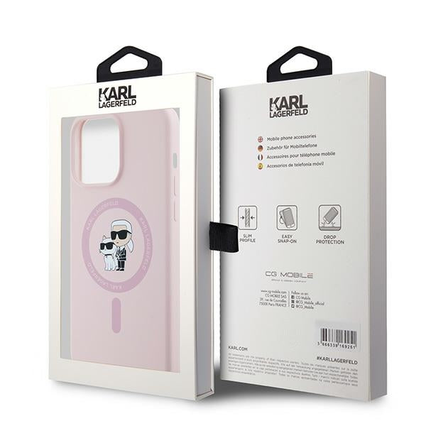 Custodia MagSafe per Apple iPhone 15 Pro, Karl Lagerfeld, Silicone Karl & Choupette, Rosa