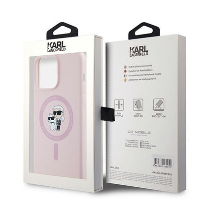 Custodia MagSafe per Apple iPhone 15 Pro, Karl Lagerfeld, Silicone Karl & Choupette, Rosa