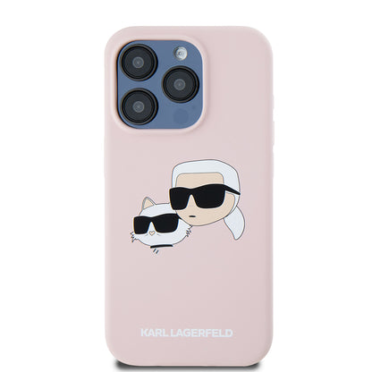 Custodia MagSafe per Apple iPhone 15 Pro, Karl Lagerfeld, Silicone Karl & Choupette's Heads, Rosa