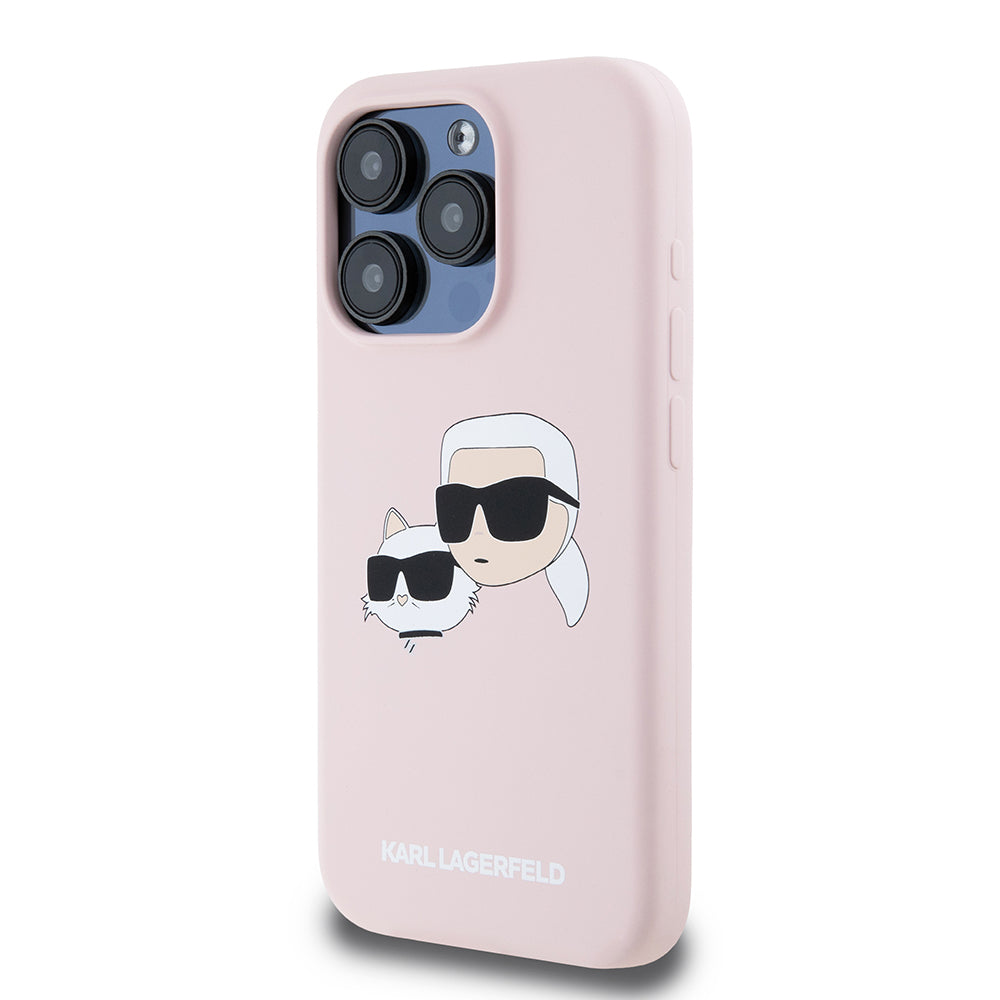 Custodia MagSafe per Apple iPhone 15 Pro, Karl Lagerfeld, Silicone Karl & Choupette's Heads, Rosa