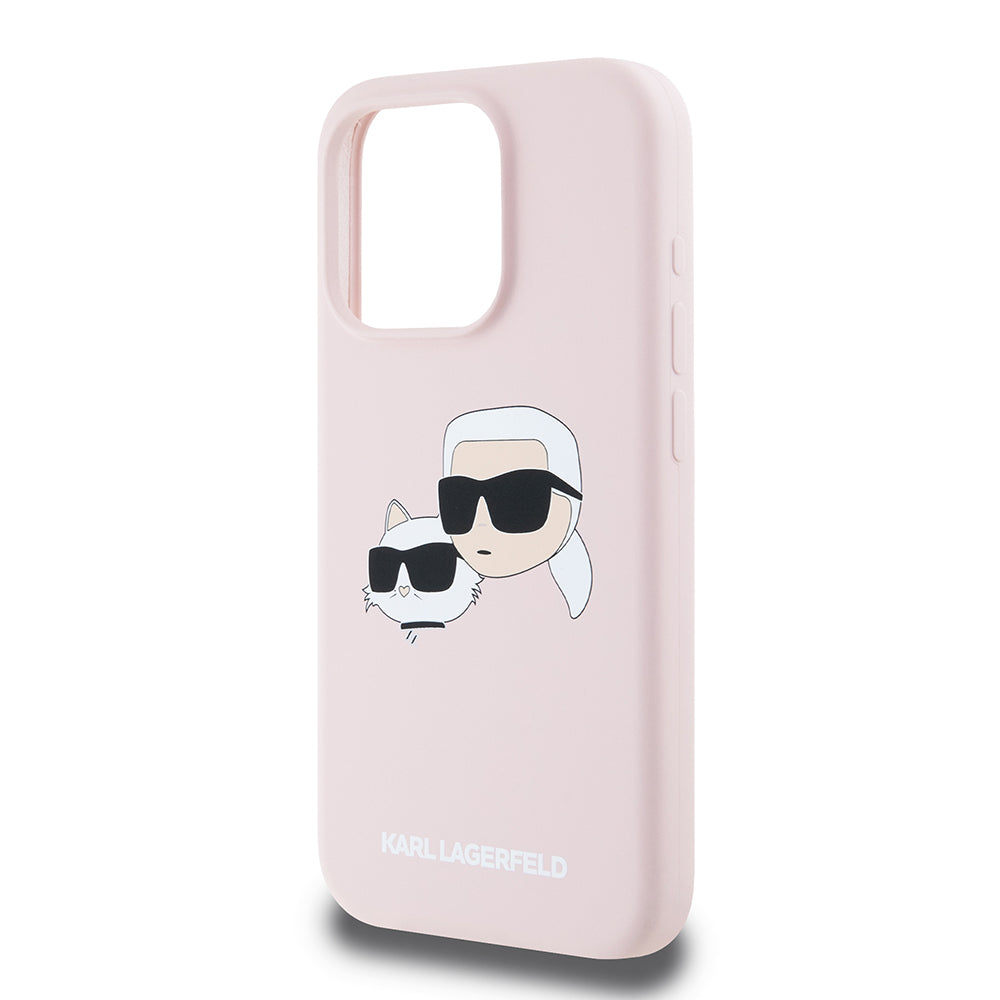 Custodia MagSafe per Apple iPhone 15 Pro, Karl Lagerfeld, Silicone Karl & Choupette's Heads, Rosa