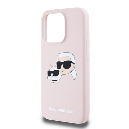 Custodia MagSafe per Apple iPhone 15 Pro, Karl Lagerfeld, Silicone Karl & Choupette's Heads, Rosa