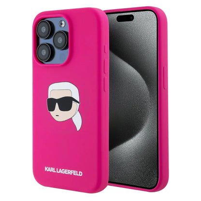Custodia MagSafe per Apple iPhone 15 Pro, Karl Lagerfeld, Silicone Karl's Head, Fucsia