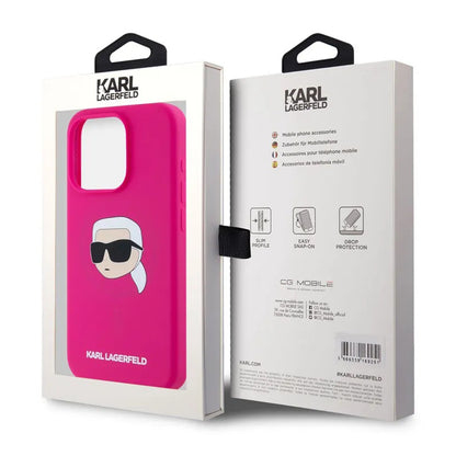 Custodia MagSafe per Apple iPhone 15 Pro, Karl Lagerfeld, Silicone Karl's Head, Fucsia