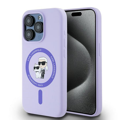 Custodia MagSafe per Apple iPhone 15 Pro, Karl Lagerfeld, Silicone Ring Karl & Choupette, Viola