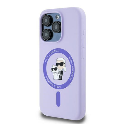 Custodia MagSafe per Apple iPhone 15 Pro, Karl Lagerfeld, Silicone Ring Karl & Choupette, Viola