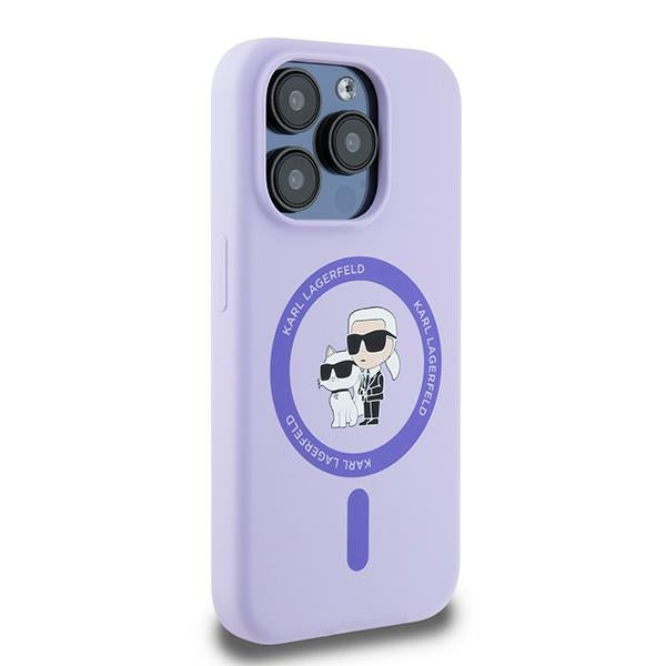 Custodia MagSafe per Apple iPhone 15 Pro, Karl Lagerfeld, Silicone Ring Karl & Choupette, Viola