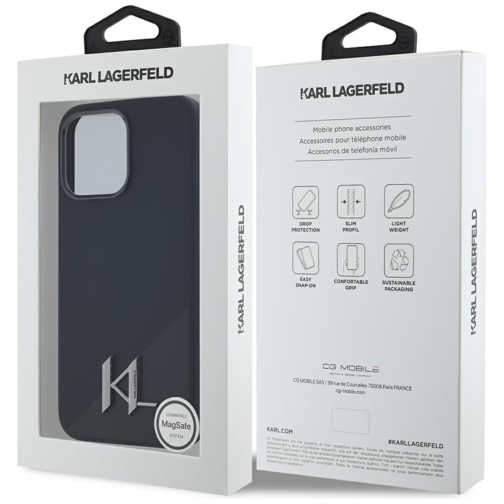 Custodia MagSafe per Apple iPhone 15 Pro, Karl Lagerfeld, Silicone Shadow Metal Initial, Nera